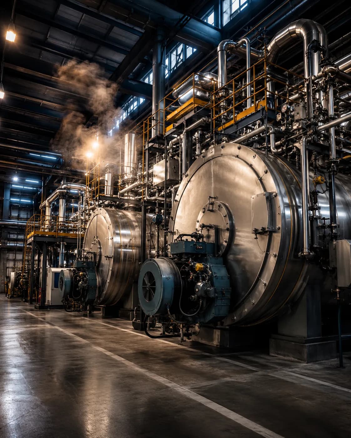 Process plant with steel tanks and pipework